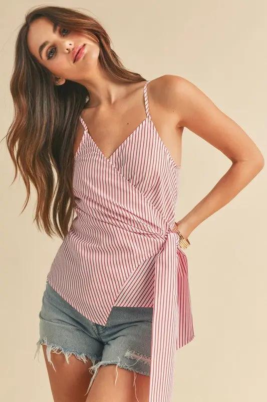 Aemi + Co Side Knotted Surplice Striped Cami Top - Love Salve